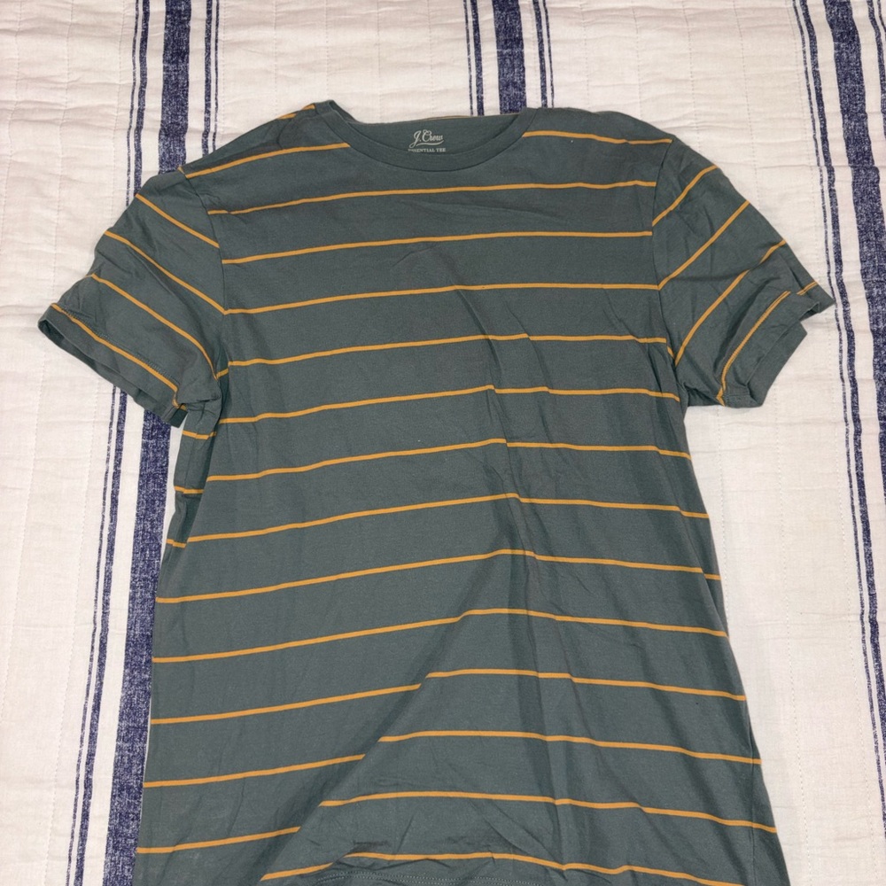 J. Crew Men's Tee - Green with Yellow Stripes